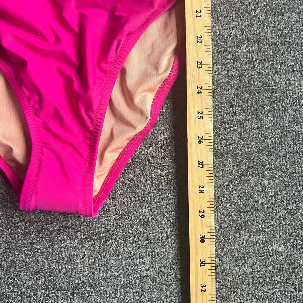 J. Crew Pink Ruffle One Piece Swimsuit NWT Size 14 - Picture 5 of 10
